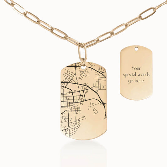 Tag City Street Map Necklace with Paperclip Chain in Gold, Personalized Gift, Designed With Meaning