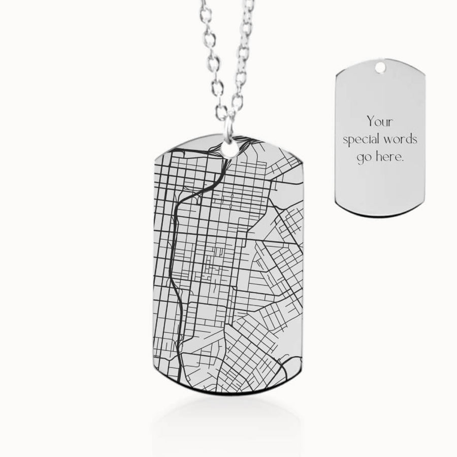 Tag City Street Map Necklace in Silver, Personalized Gift, Designed With Meaning