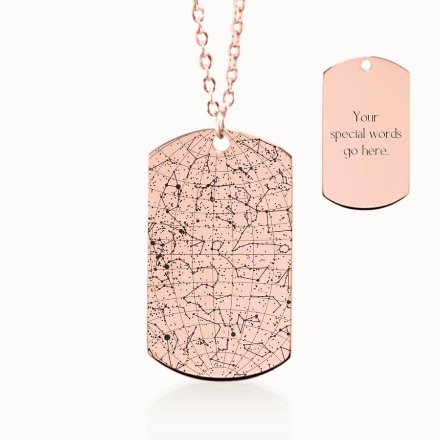 Tag Star Map Necklace in Rose Gold, Personalized Gift, Designed With Meaning