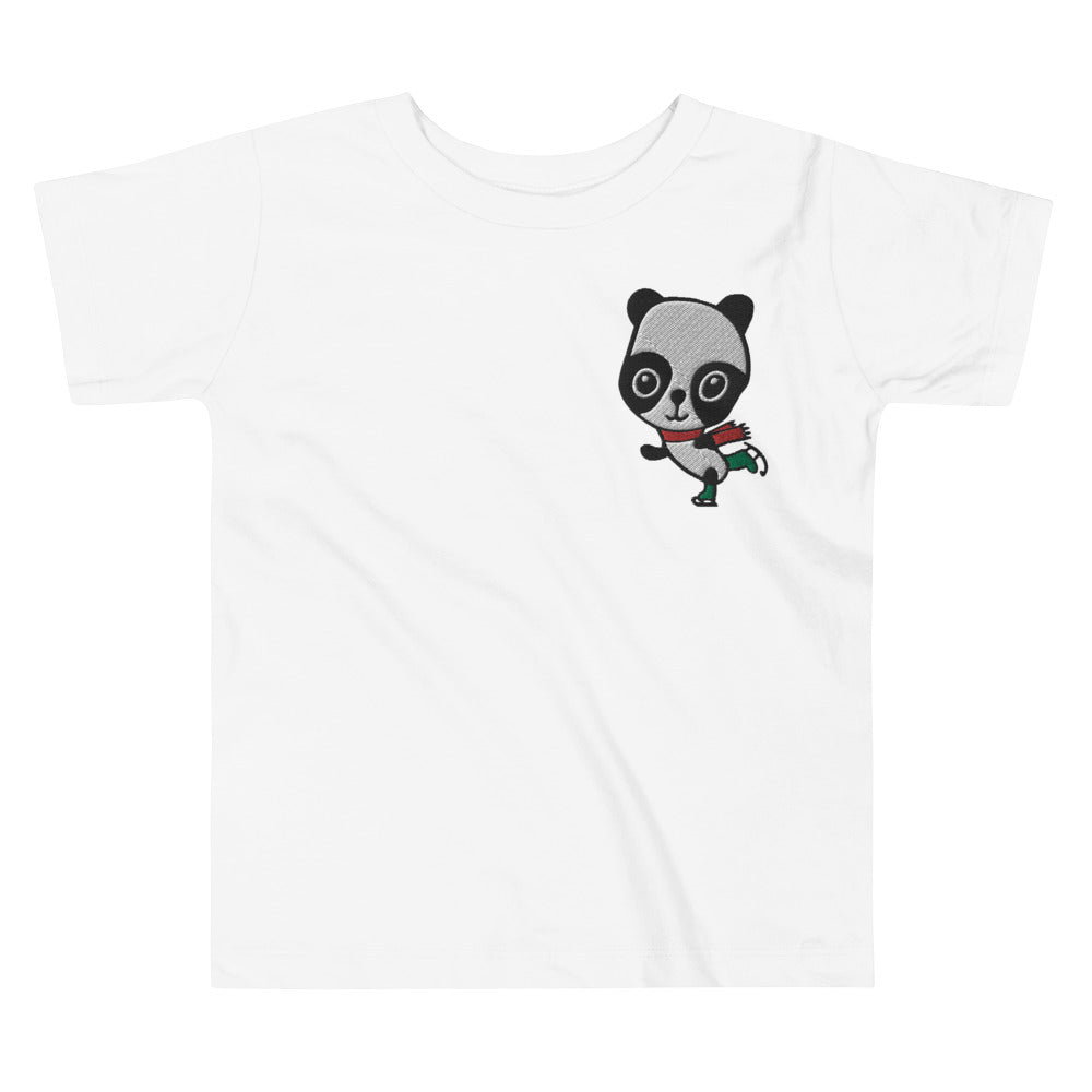 Embroidered Ice Skating Panda, 100% Cotton Shirt, Kids