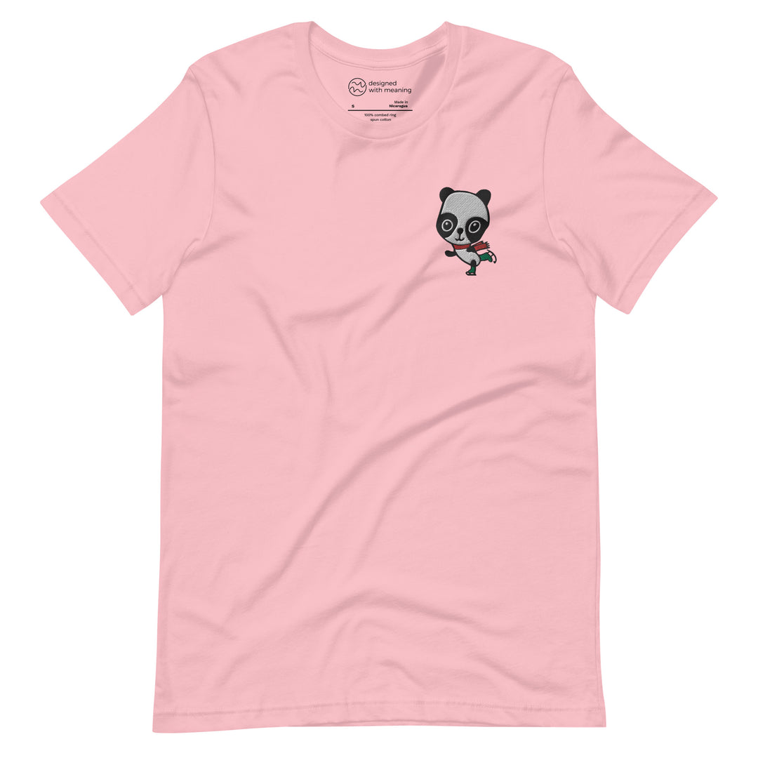 Embroidered Ice Skating Panda, 100% Cotton Shirt