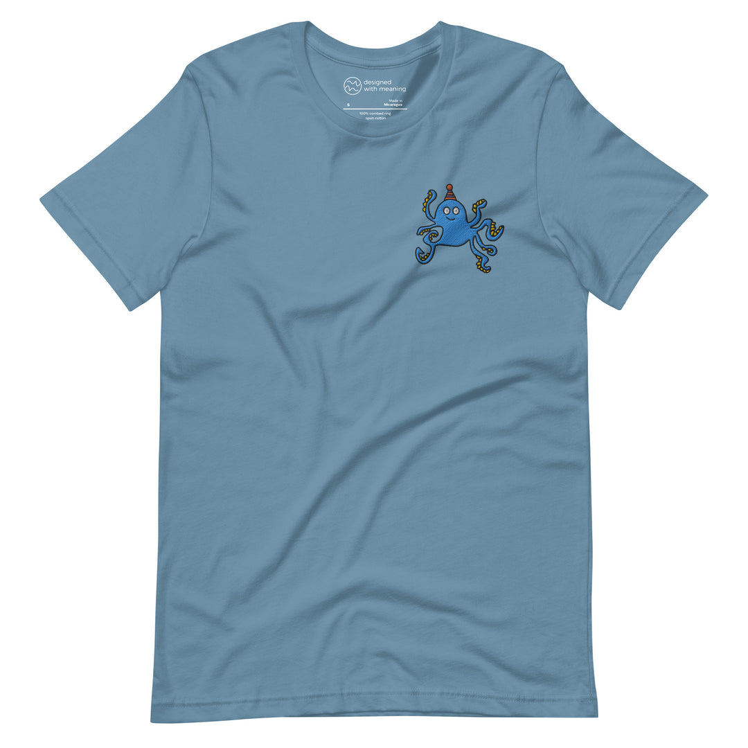 Embroidered Party Hat Octopus, 100% Cotton Shirt