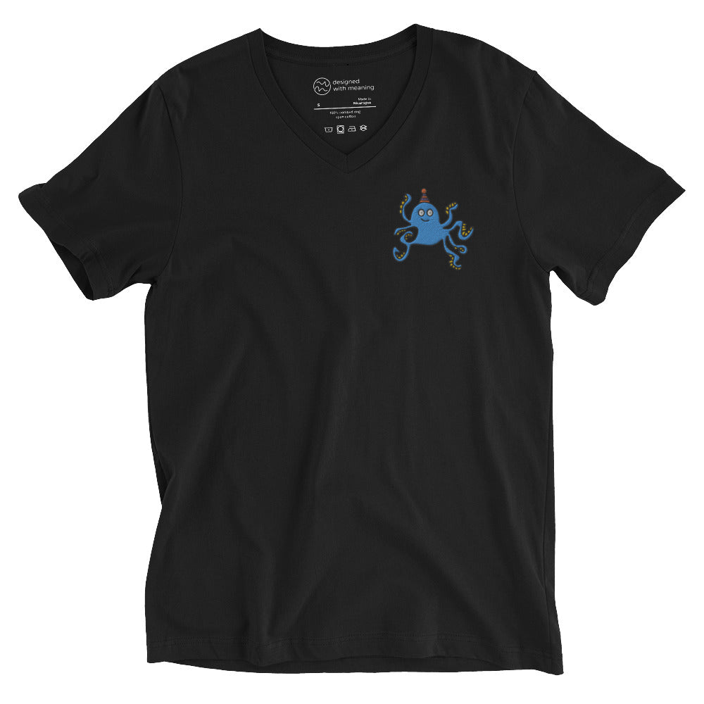 Embroidered Party Hat Octopus, 100% Cotton Shirt