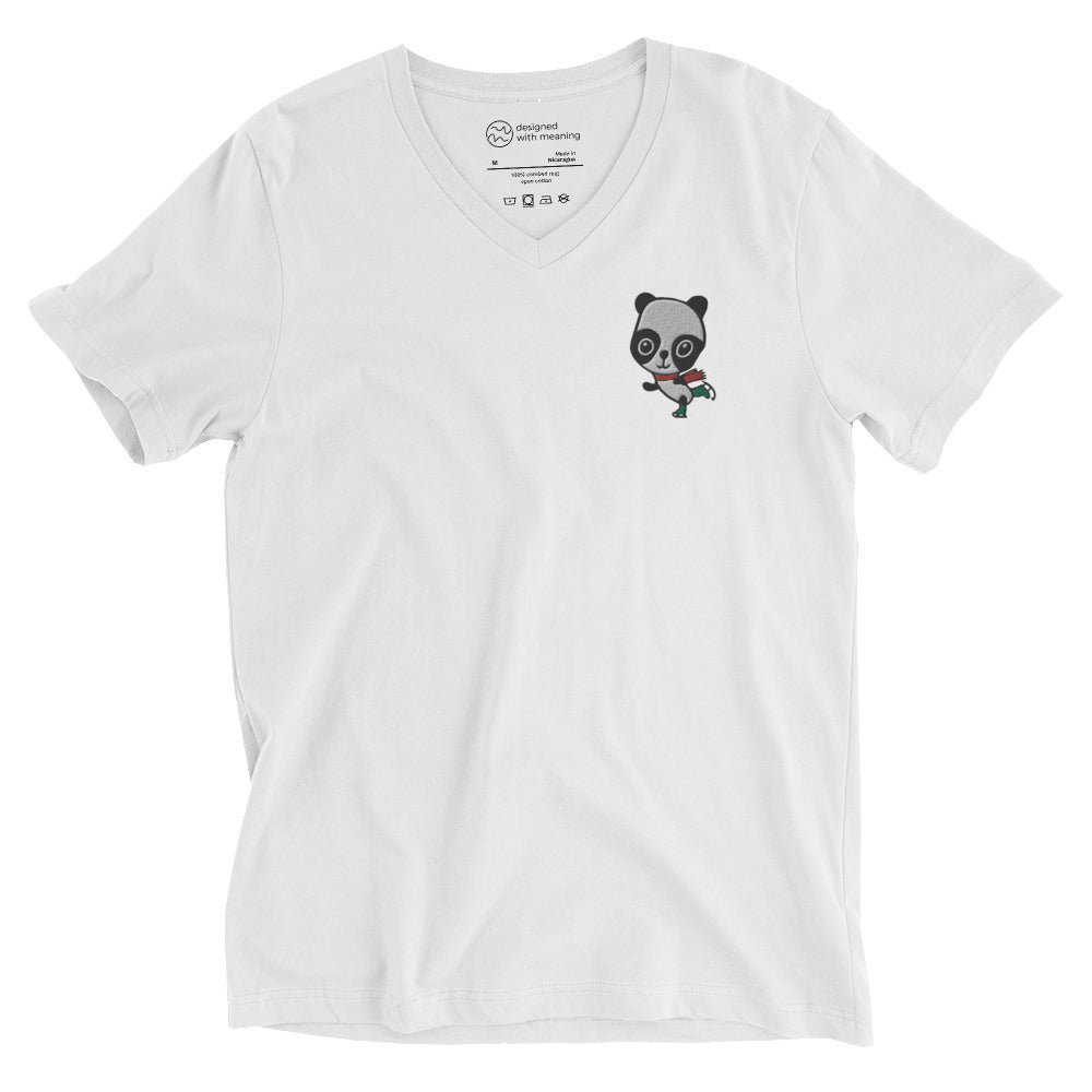 Embroidered Ice Skating Panda, 100% Cotton Shirt