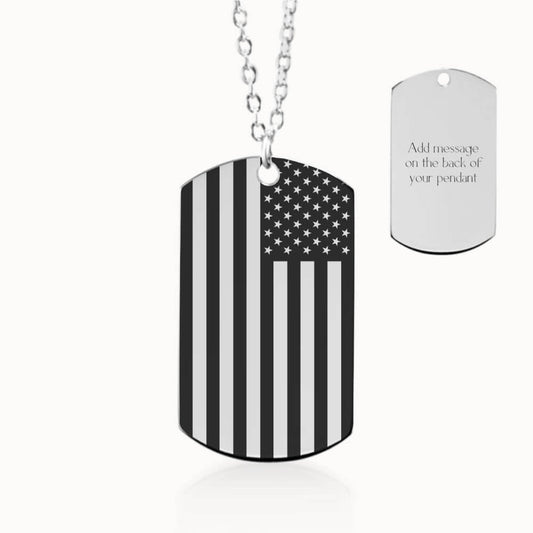 American Flag Necklace in Silver, Tag Pendant Personalized Patriotic Gift