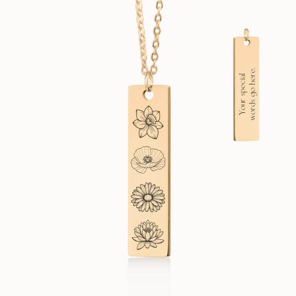 Vertical Birth Flower Garden Necklace in Gold, Personalized Gift for Mom and Grandma, Designed With Meaning