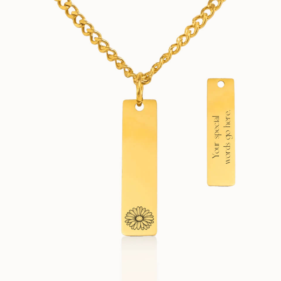 Vertical Birth Flower Necklace with Cuban Link Chain in Gold, Personalized Gift, Designed With Meaning