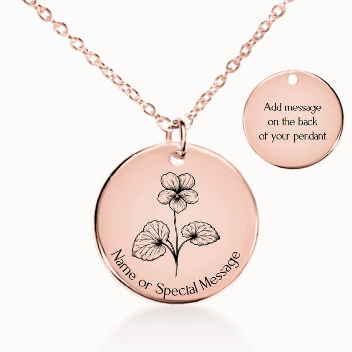 Violet Birth Flower Pendant Necklace, Personalized February Birth Month Flower, Gift for Her, Rose Gold