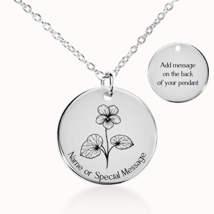 Violet Birth Flower Pendant Necklace, Personalized February Birth Month Flower, Gift for Her, Silver