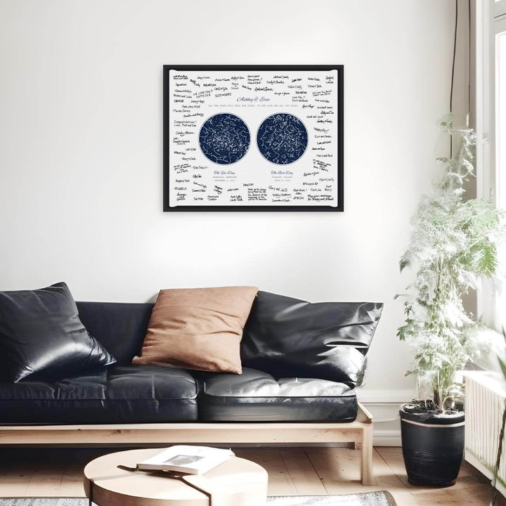Personalized Wedding Guestbook Alternative, Star Map Personalized with 2 Night Skies, Black Floater Frame, Styled#color-finish_black-floater-frame