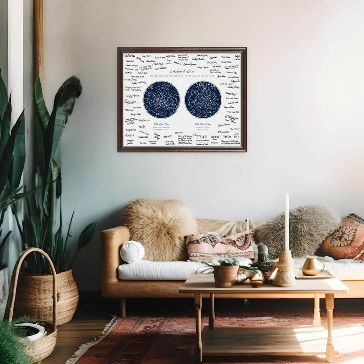 Personalized Wedding Guestbook Alternative, Star Map Personalized with 2 Night Skies, Espresso Beveled Frame, Styled#color-finish_espresso-beveled-frame