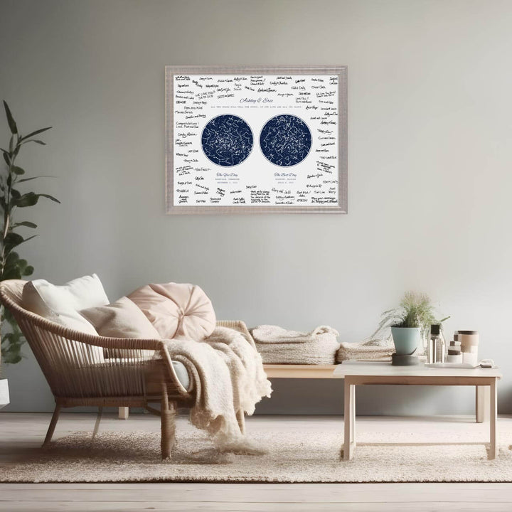 Personalized Wedding Guestbook Alternative, Star Map Personalized with 2 Night Skies, Gray Beveled Frame, Styled#color-finish_gray-beveled-frame