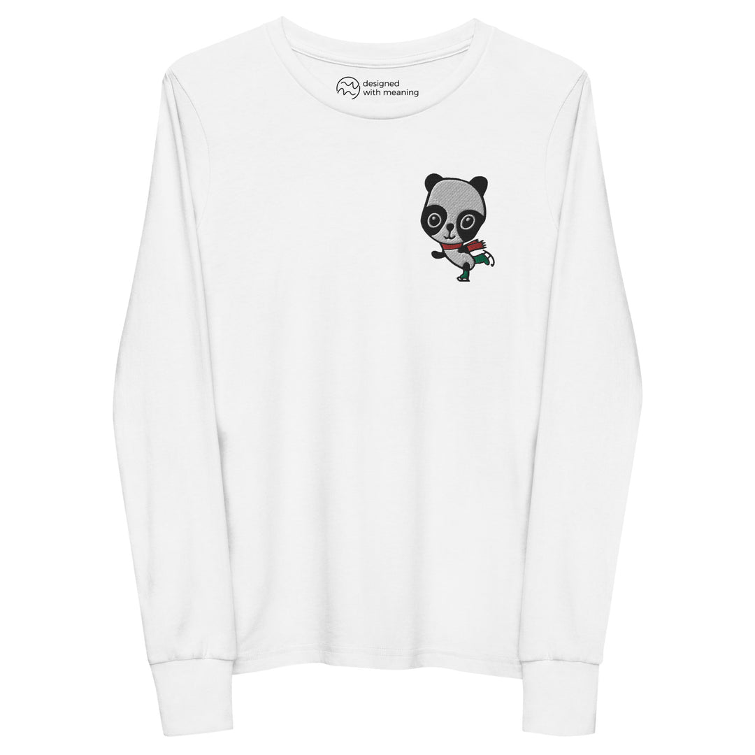 Embroidered Ice Skating Panda, 100% Cotton Shirt, Kids