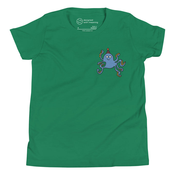 Embroidered Party Hat Octopus, 100% Cotton Shirt, Kids