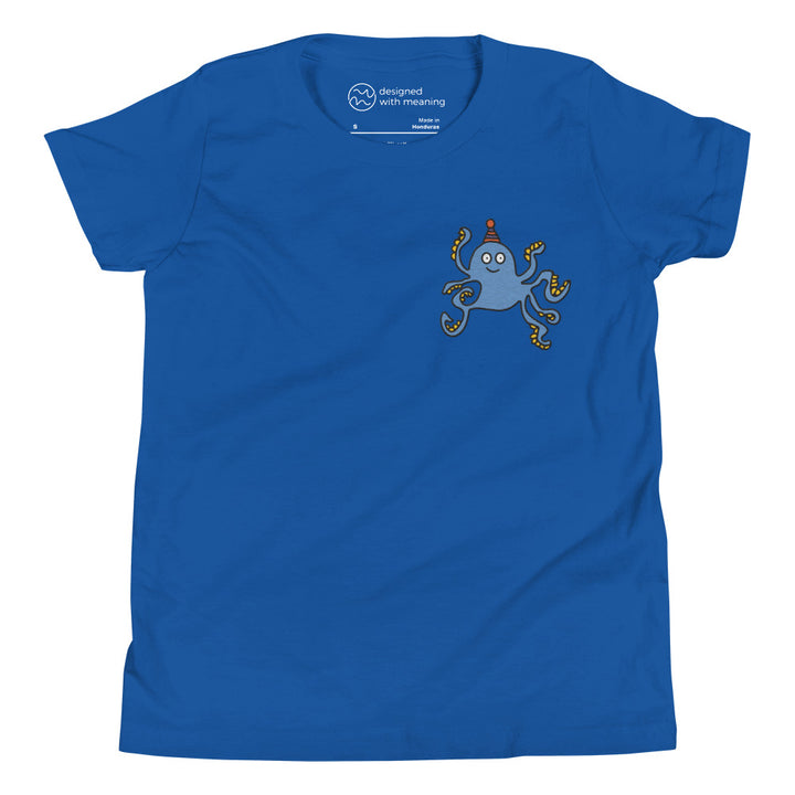 Embroidered Party Hat Octopus, 100% Cotton Shirt, Kids