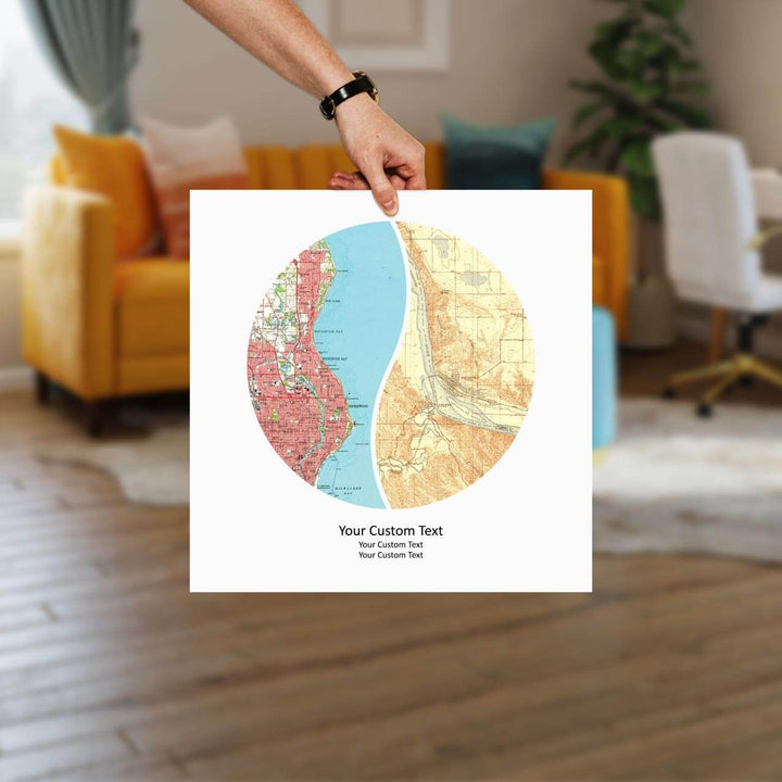 Circle Shape Atlas Art Personalized with 2 Joining Maps, Styled#color-finish_unframed