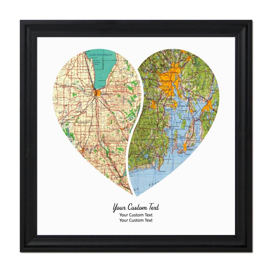 Heart Shape Atlas Art Personalized with 2 Joining Maps#color-finish_black-beveled-frame