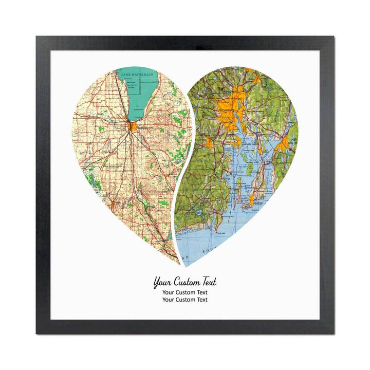Heart Shape Atlas Art Personalized with 2 Joining Maps#color-finish_black-thin-frame