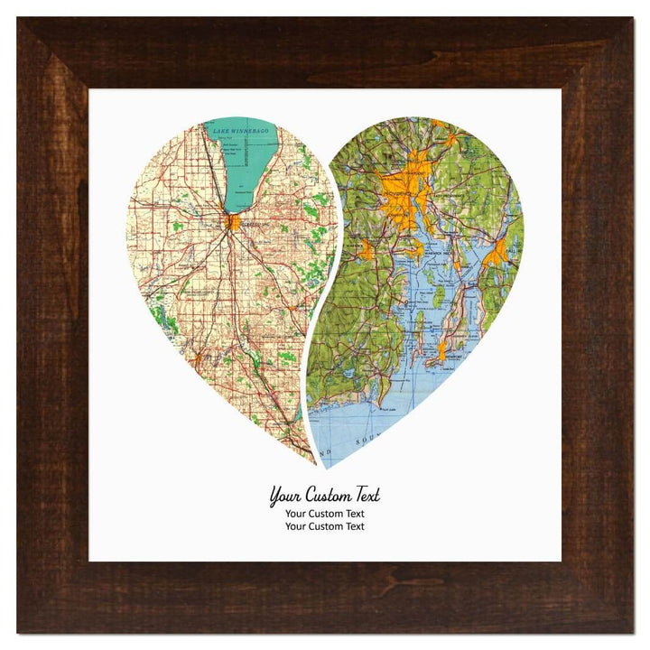 Heart Shape Atlas Art Personalized with 2 Joining Maps#color-finish_espresso-wide-frame