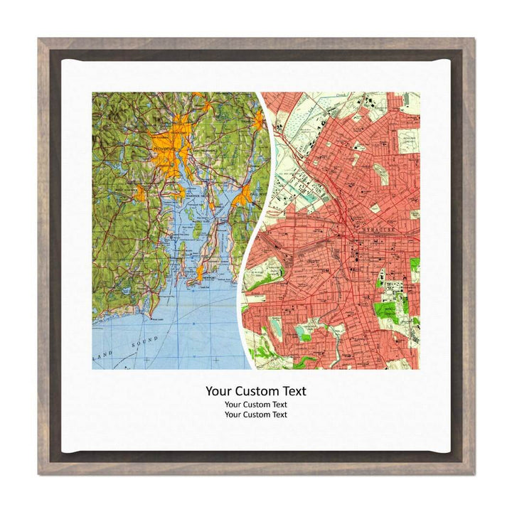 Rectangle Shape Atlas Art Personalized with 2 Joining Maps#color-finish_gray-floater-frame