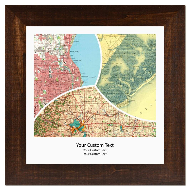Rectangle Shape Atlas Art Personalized with 3 Joining Maps#color-finish_espresso-wide-frame