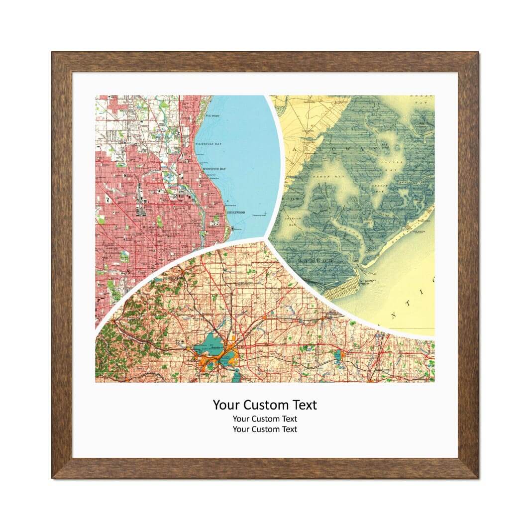 Rectangle Shape Atlas Art Personalized with 3 Joining Maps#color-finish_walnut-thin-frame