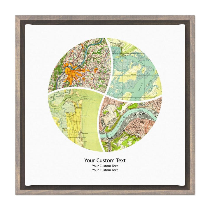 Circle Shape Atlas Art Personalized with 4 Joining Maps#color-finish_gray-floater-frame