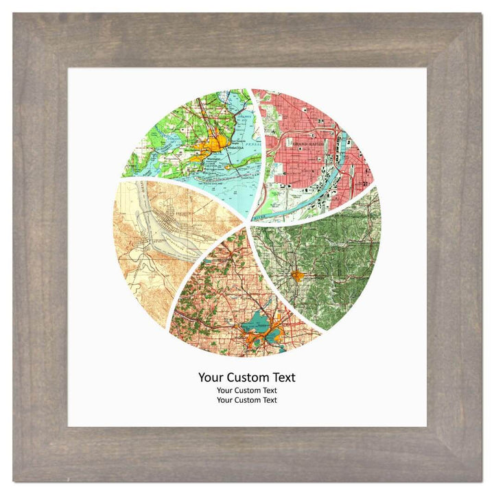Circle Shape Atlas Art Personalized with 5 Joining Maps#color-finish_gray-wide-frame