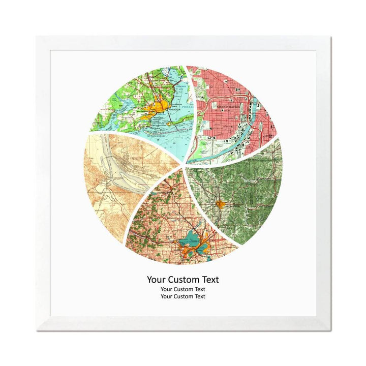 Circle Shape Atlas Art Personalized with 5 Joining Maps#color-finish_white-thin-frame