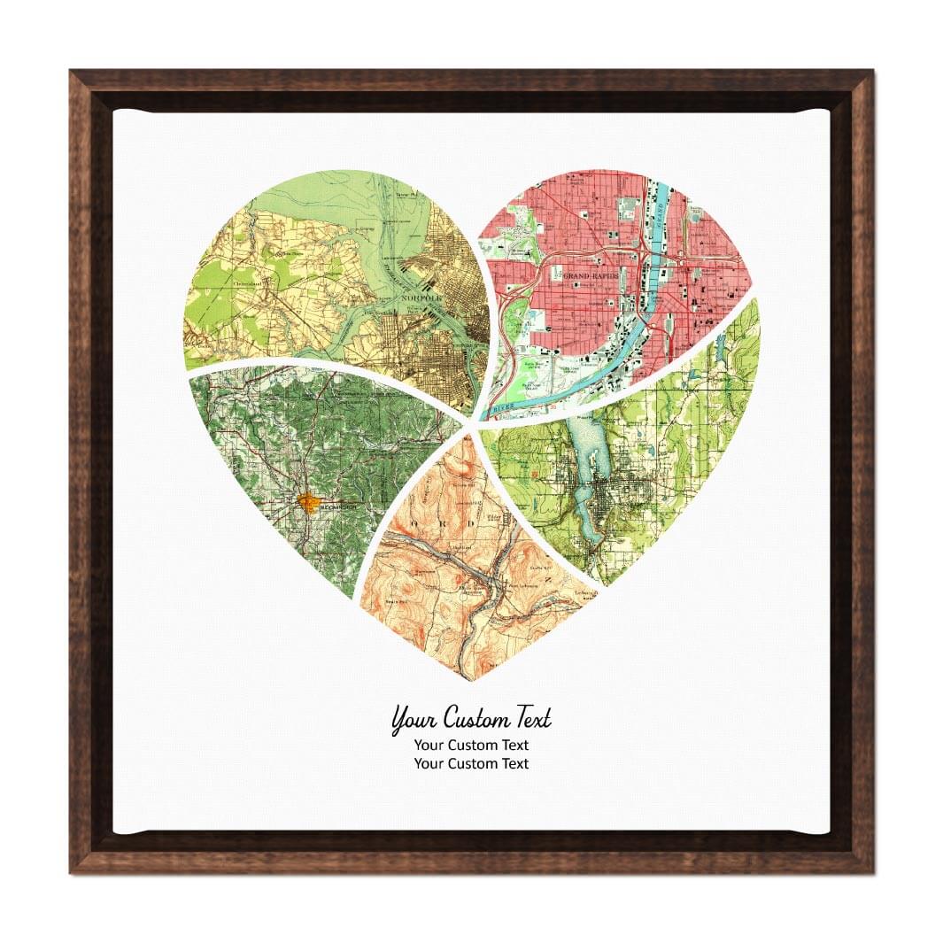 Heart Shape Atlas Art Personalized with 5 Joining Maps#color-finish_espresso-floater-frame