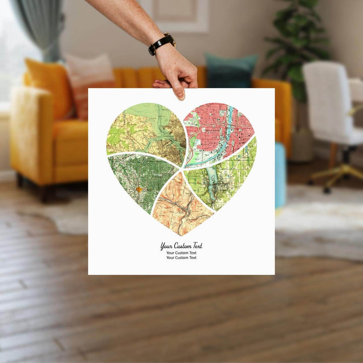 Heart Shape Atlas Art Personalized with 5 Joining Maps, Styled#color-finish_unframed