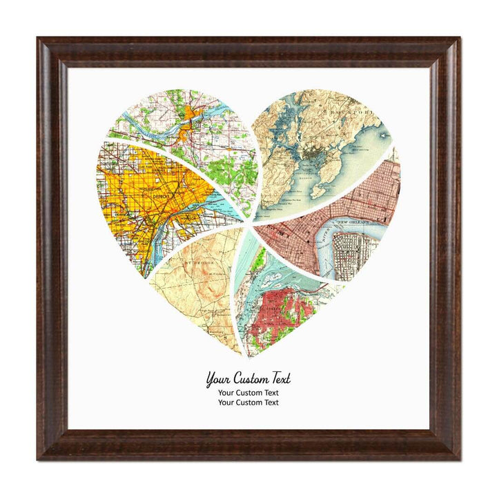 Heart Shape Atlas Art Personalized with 6 Joining Maps#color-finish_espresso-beveled-frame