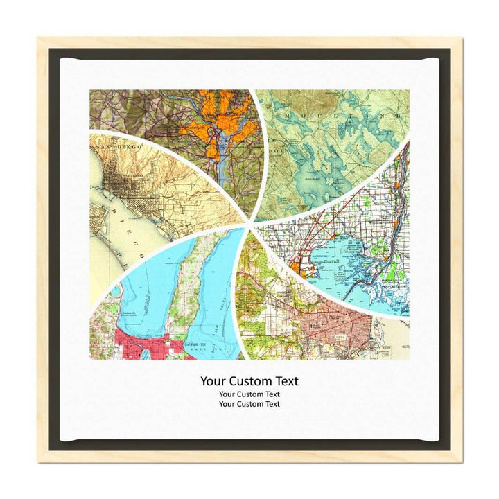 Rectangle Shape Atlas Art Personalized with 6 Joining Maps#color-finish_light-wood-floater-frame