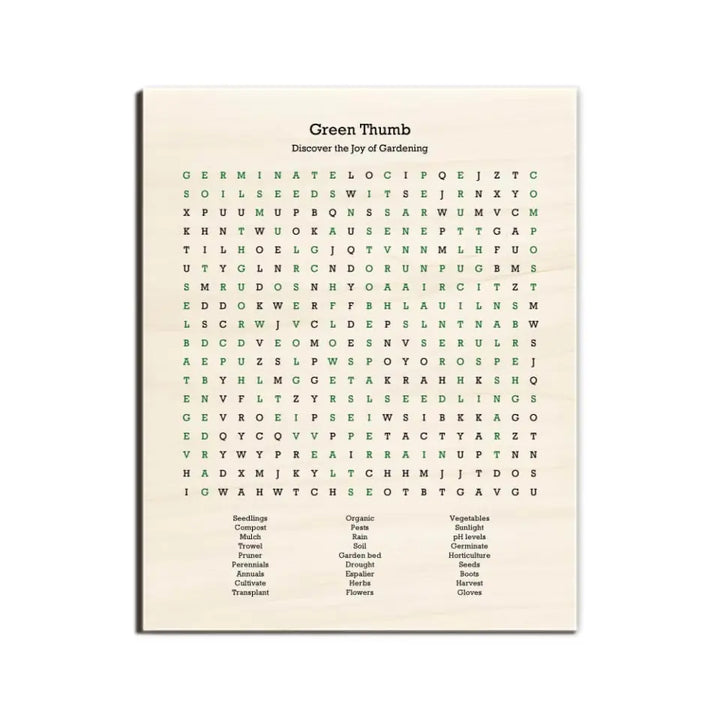 Green Thumb Word Search, Custom Gardening Art Print, 16" x 20"