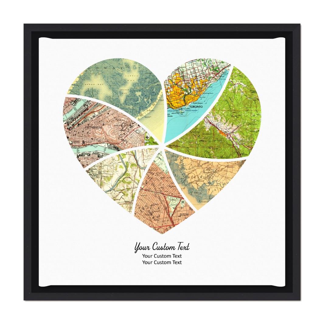 Heart Shape Atlas Art Personalized with 7 Joining Maps#color-finish_black-floater-frame