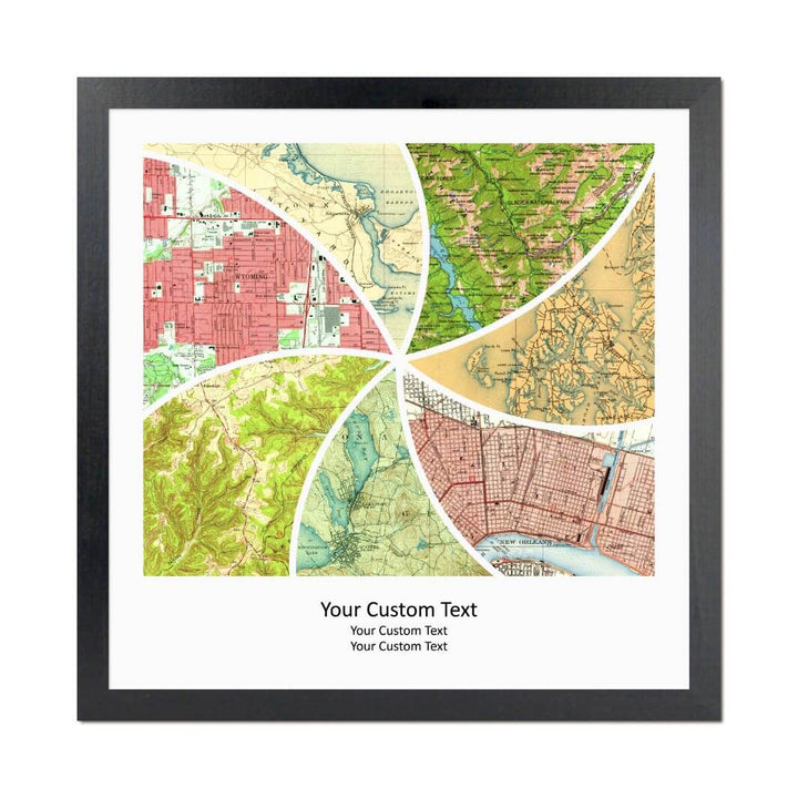 Rectangle Shape Atlas Art Personalized with 7 Joining Maps#color-finish_black-thin-frame