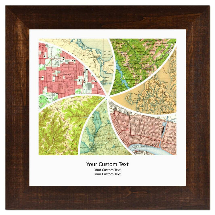 Rectangle Shape Atlas Art Personalized with 7 Joining Maps#color-finish_espresso-wide-frame