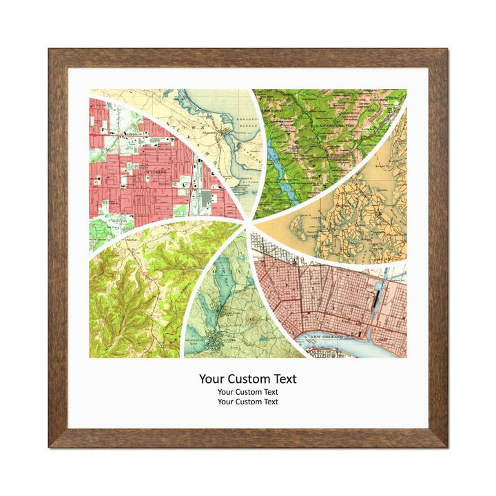 Rectangle Shape Atlas Art Personalized with 7 Joining Maps#color-finish_walnut-thin-frame