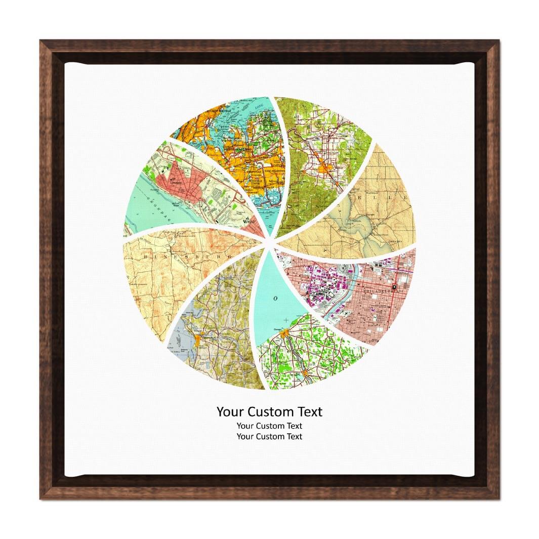 Circle Shape Atlas Art Personalized with 8 Joining Maps#color-finish_espresso-floater-frame
