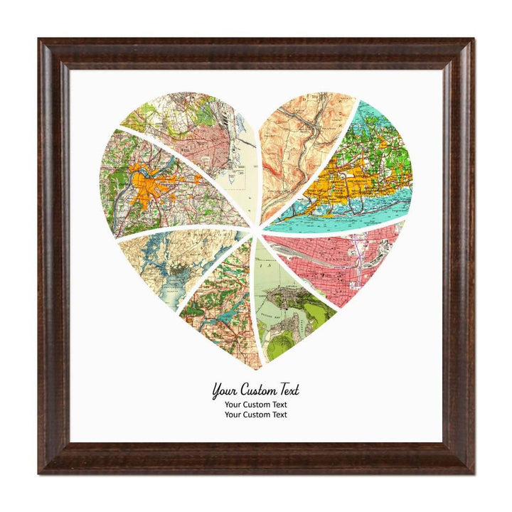 Heart Shape Atlas Art Personalized with 8 Joining Maps#color-finish_espresso-beveled-frame