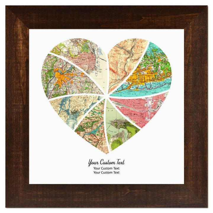 Heart Shape Atlas Art Personalized with 8 Joining Maps#color-finish_espresso-wide-frame
