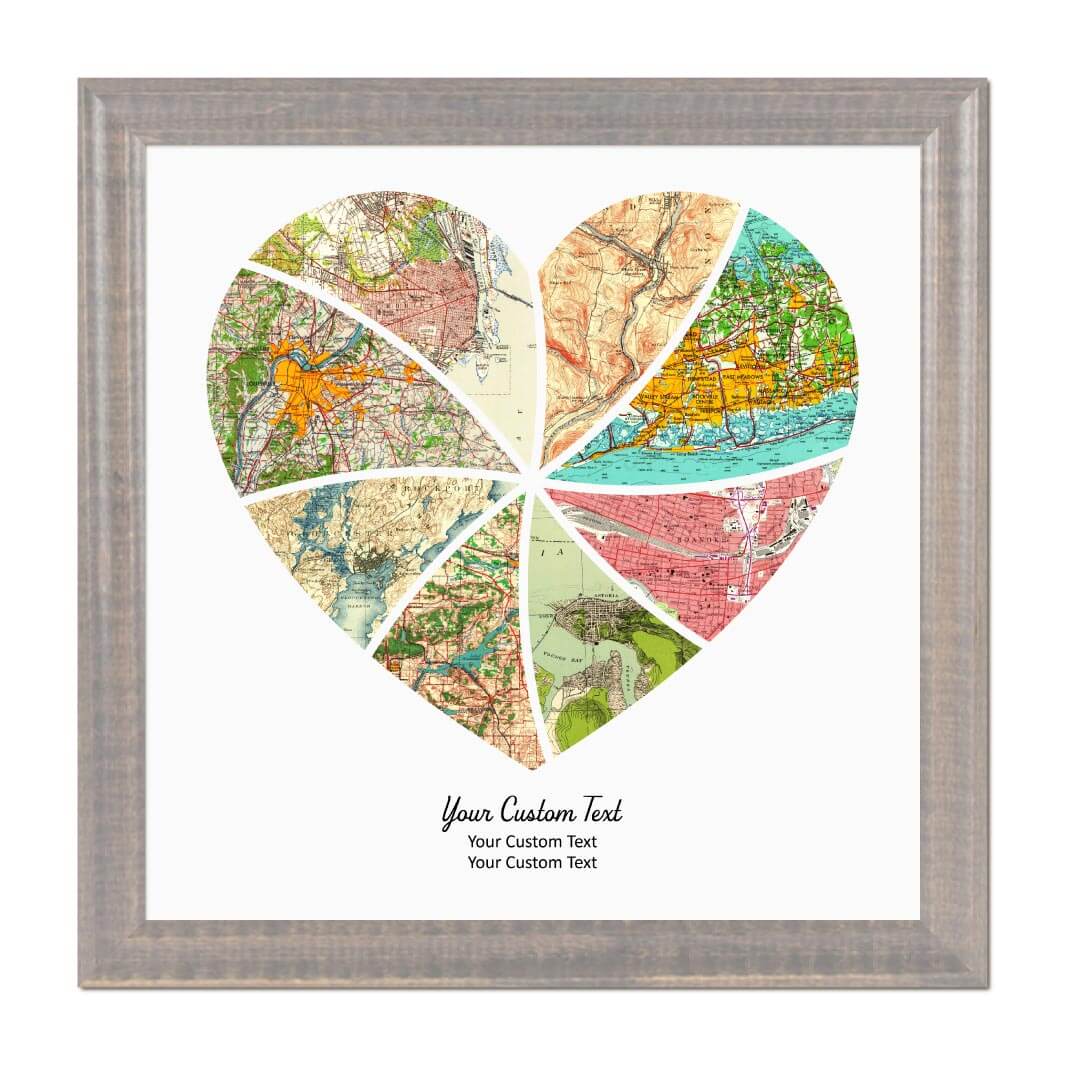 Heart Shape Atlas Art Personalized with 8 Joining Maps#color-finish_gray-beveled-frame