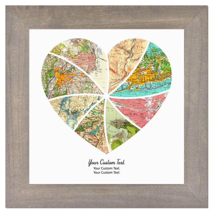 Heart Shape Atlas Art Personalized with 8 Joining Maps#color-finish_gray-wide-frame