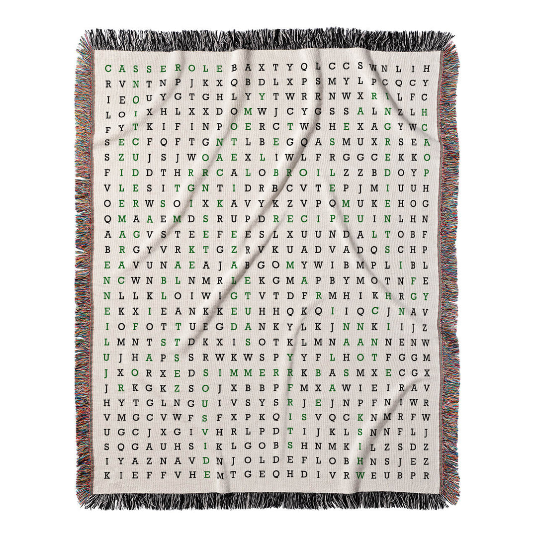 Culinary Quest Word Search, 50x60 Woven Throw Blanket, Green#color-of-hidden-words_green