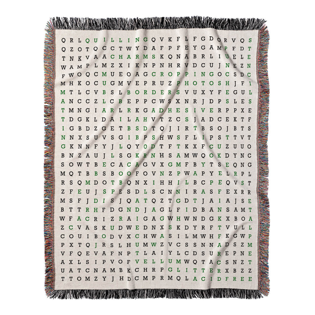 Crafting Memories Word Search, 50x60 Woven Throw Blanket, Green#color-of-hidden-words_green