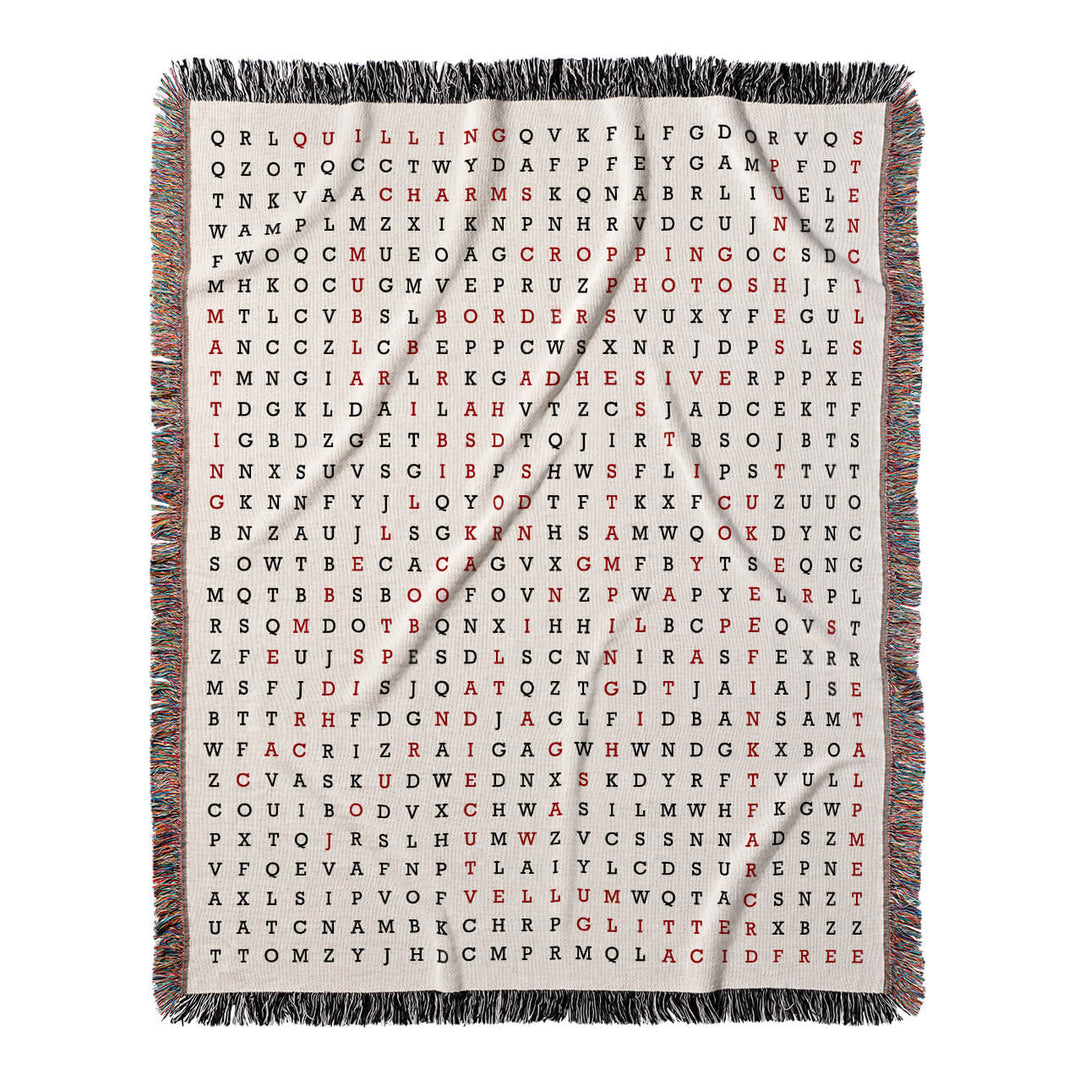Crafting Memories Word Search, 50x60 Woven Throw Blanket, Red#color-of-hidden-words_red