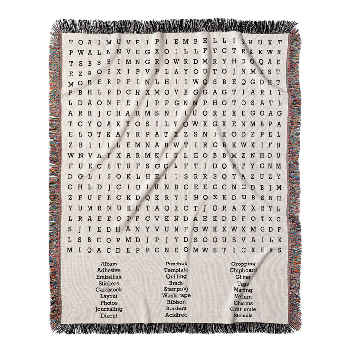 Crafting Memories Word Search, 50x60 Woven Throw Blanket, Hidden#color-of-hidden-words_hidden