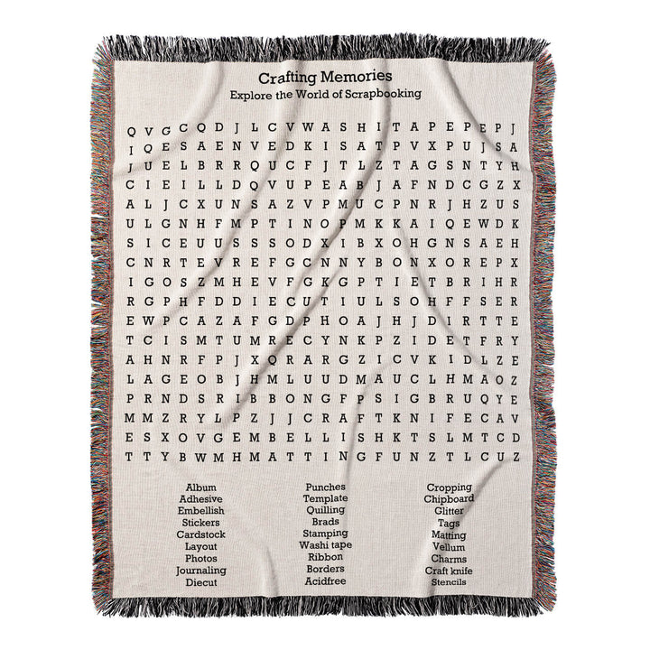 Crafting Memories Word Search, 50x60 Woven Throw Blanket, Hidden#color-of-hidden-words_hidden