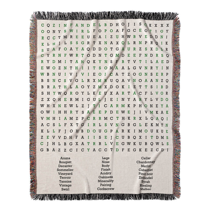 Sip and Savor Word Search, 50x60 Woven Throw Blanket, Green#color-of-hidden-words_green