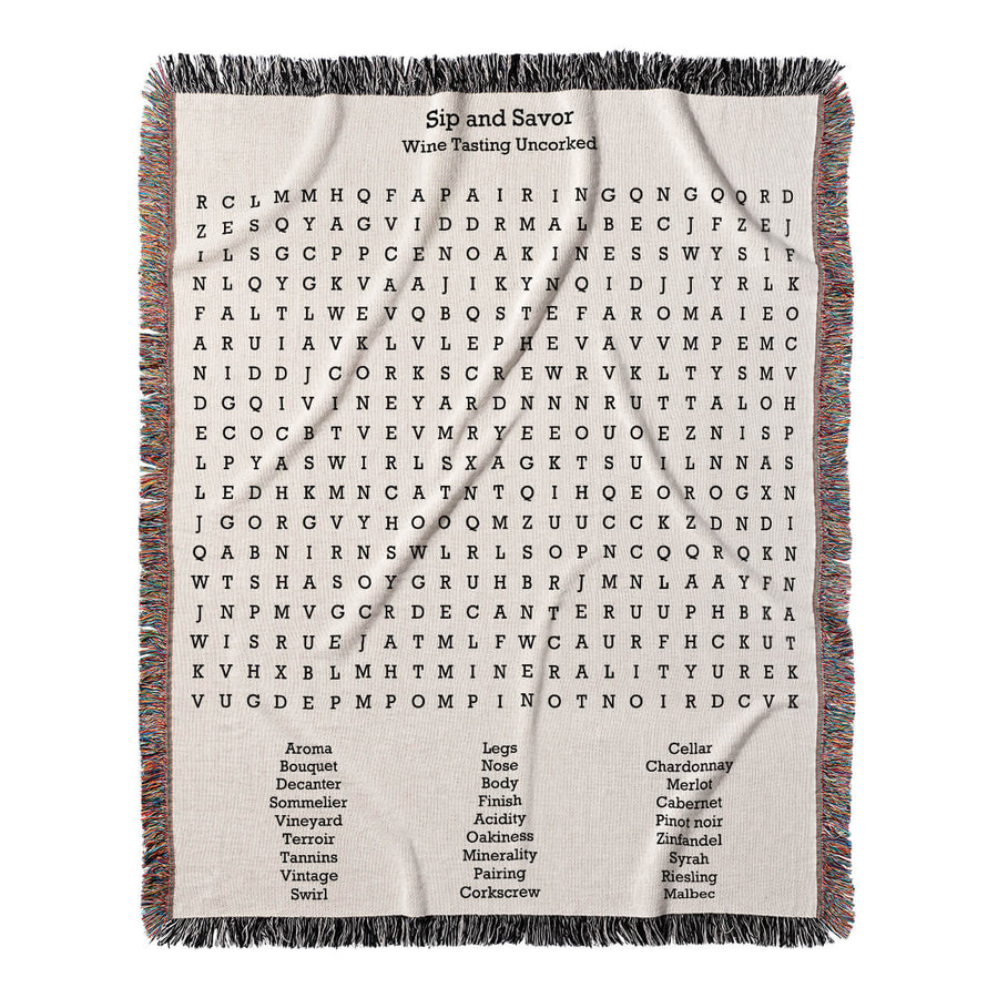 Sip and Savor Word Search, 50x60 Woven Throw Blanket, Hidden#color-of-hidden-words_hidden